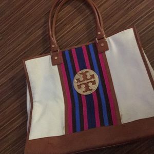 Tory Burch canvas tote 15”h x17” w x 4” base